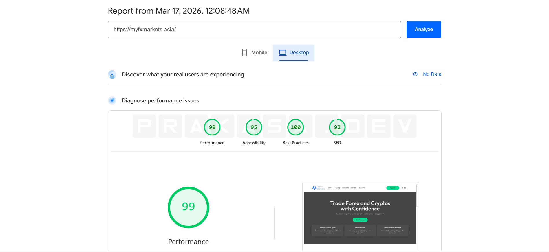 PageSpeed Web After: 95 Performance