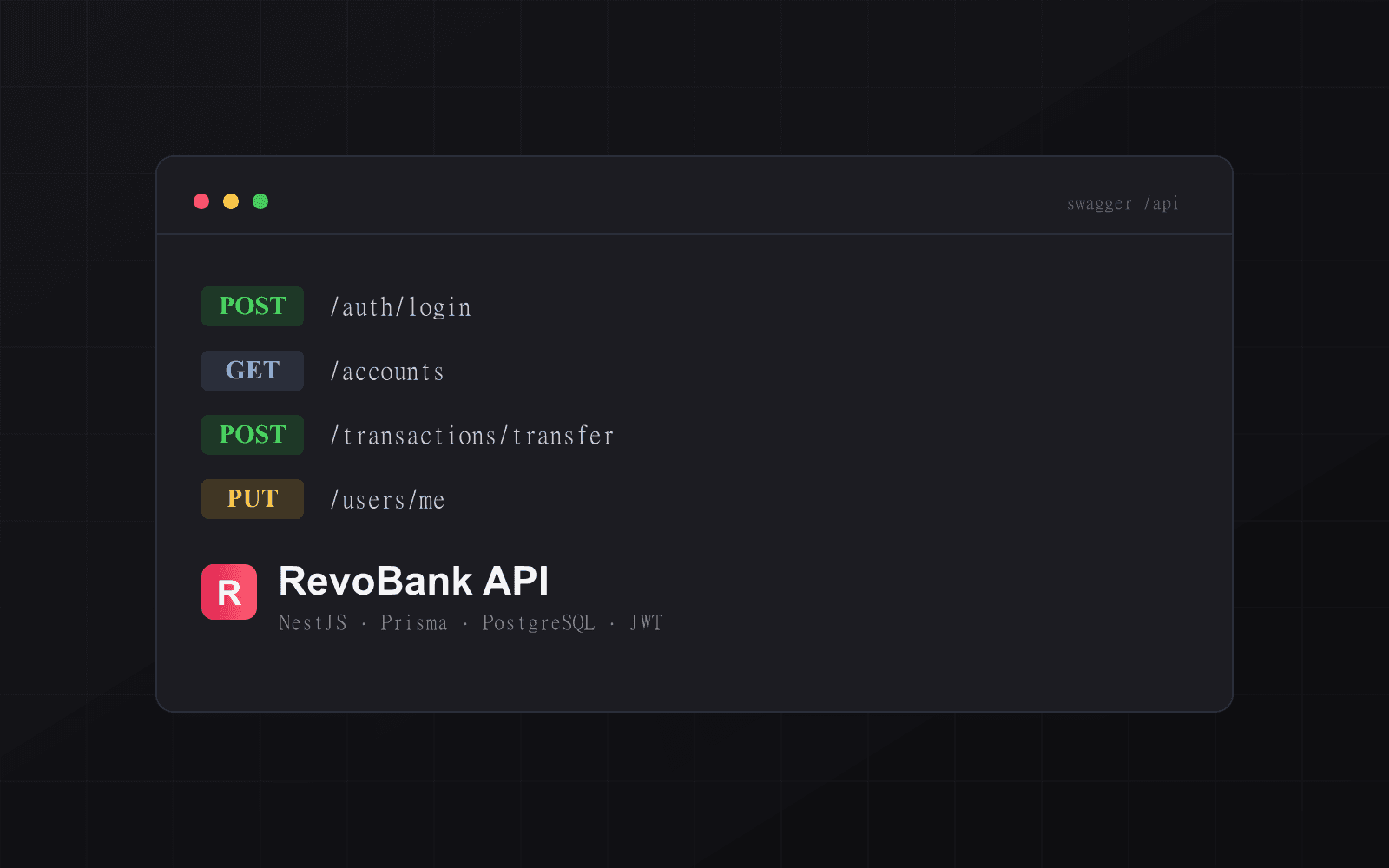 RevoBank API, a banking REST API built with NestJS