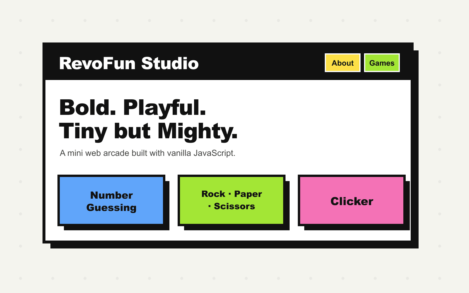 RevoFun Studio, a mini web arcade of vanilla JavaScript games
